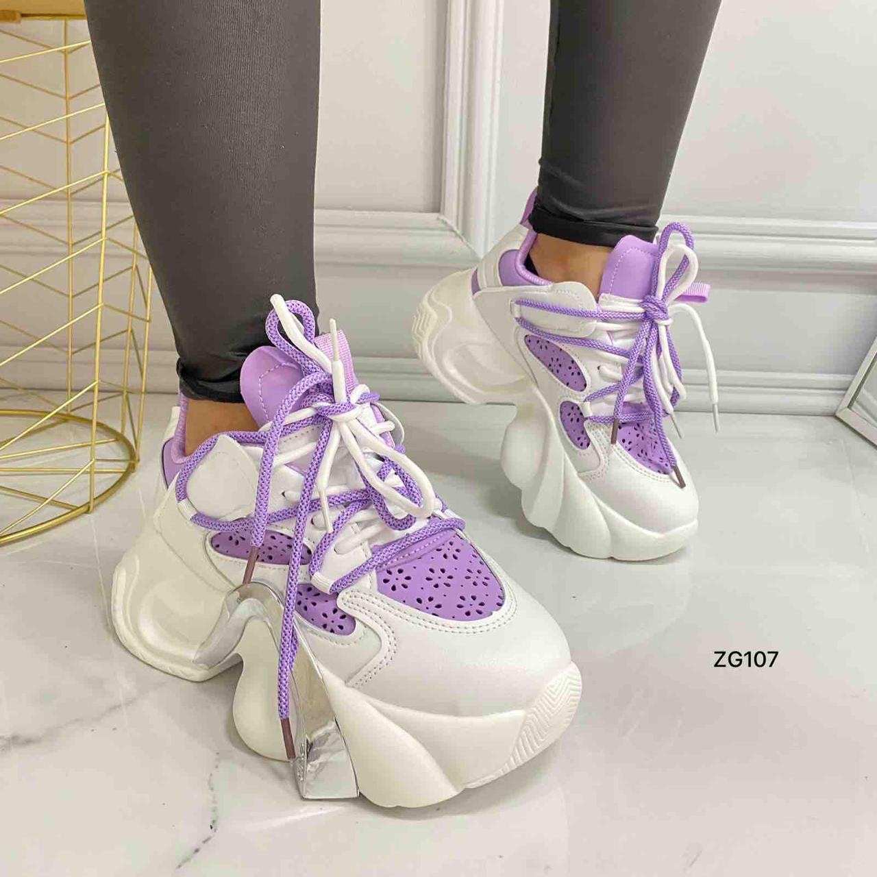 Tenis blanco detalle morado/plateado suela 5 cm X-22 C-2